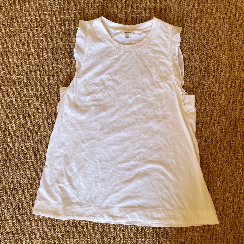 Wilfred short sleeve tank with ruffled sleeves on the shoulders